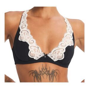 Savage X Fenty Swirly Girly Black Plunge Balconette Bra Size 36DD Underwire